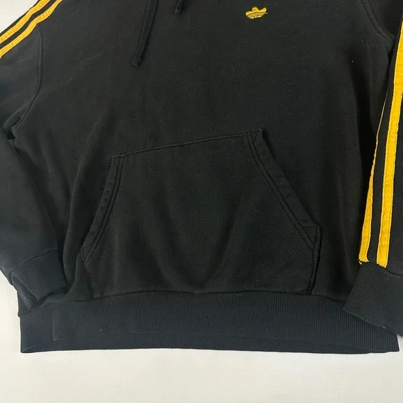 Adidas Black & Gold 3 Stripe Pullover Hoodie Sweatshirt Mens Size Medium M - Picture 5 of 10